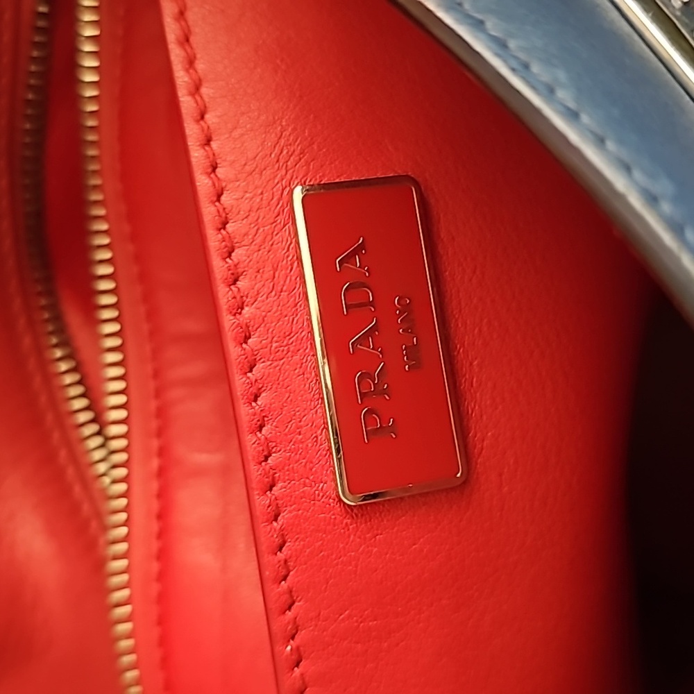 PRADA Authentic Blue Calf Leather Bucket Bag with Fringe Detail UPDATED 💙 - Picture 13 of 17